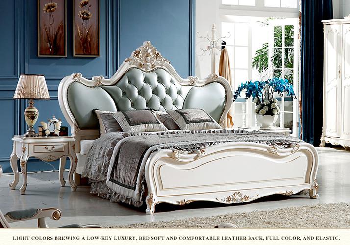 8米公主床法式双人床真皮床卧室婚床高箱实木床